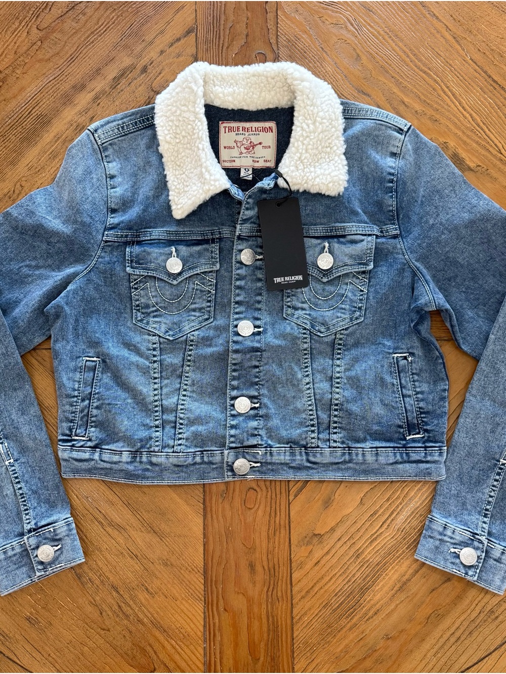 True Religion Women’s Blue Denim Sherpa Collar Jacket